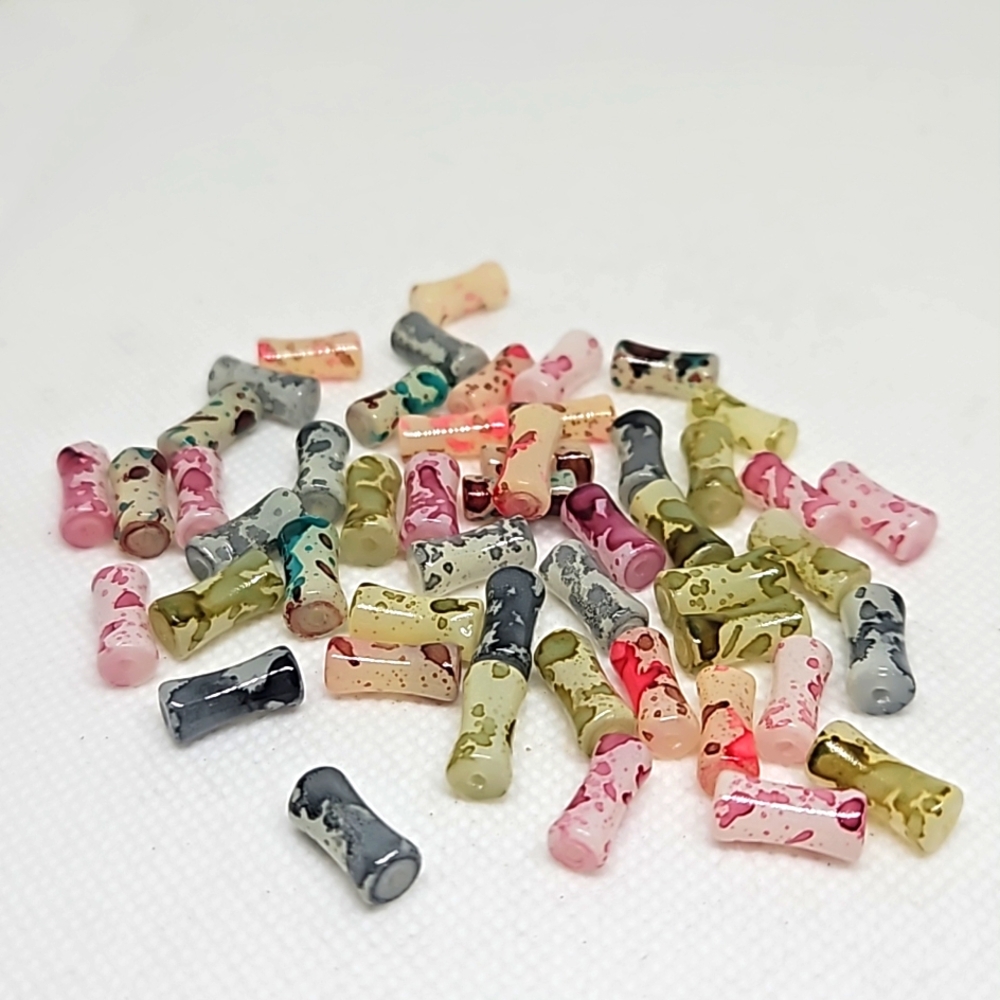Elegant Glass Beads Set - 12mm Ink Pattern Bamboo-Shaped Beads  50 Beads